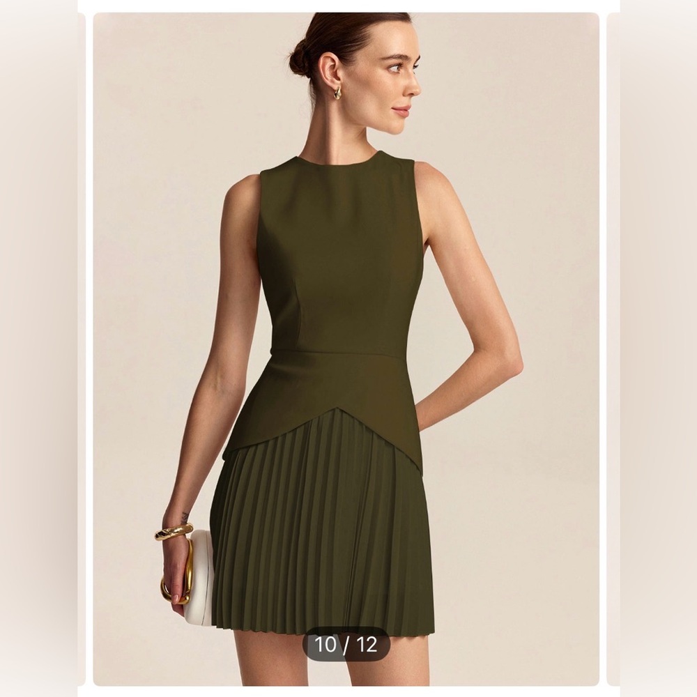 Commense pleated hem mini dress in army green